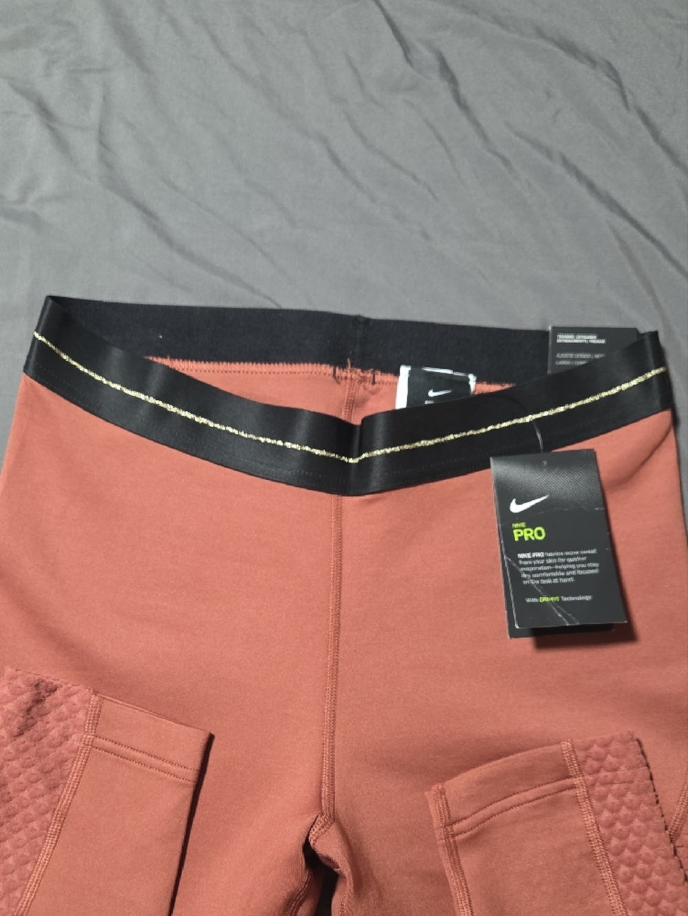 Nike Rust Salmon Leggings with Gold Swoosh - Picture 2 of 6